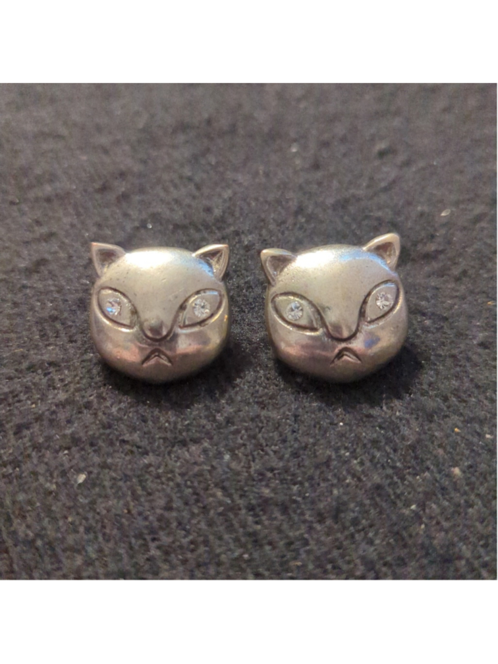 Silver Tone Clear Rhinestone Kitty Cat Face Stud Statement Earrings